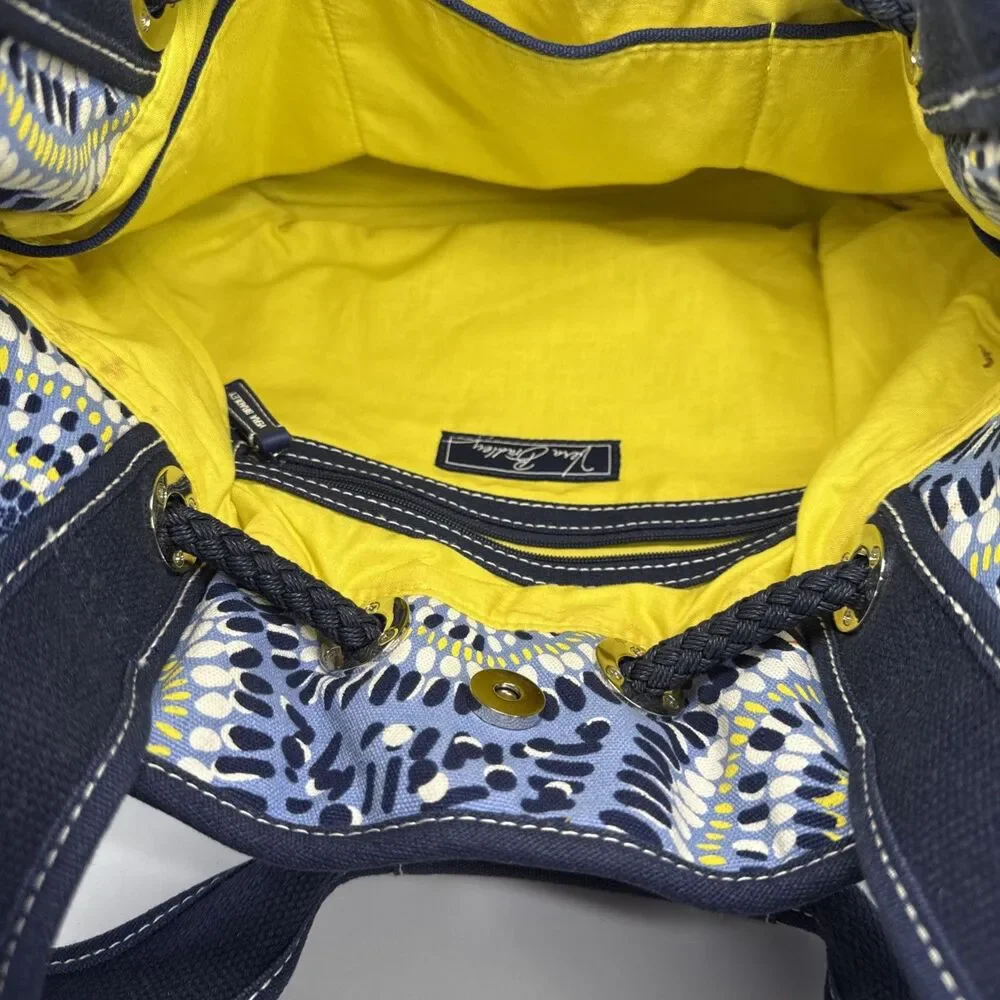Vera Bradley Bag Blue White Yellow Medallion Double Handle Rope Accent Retired